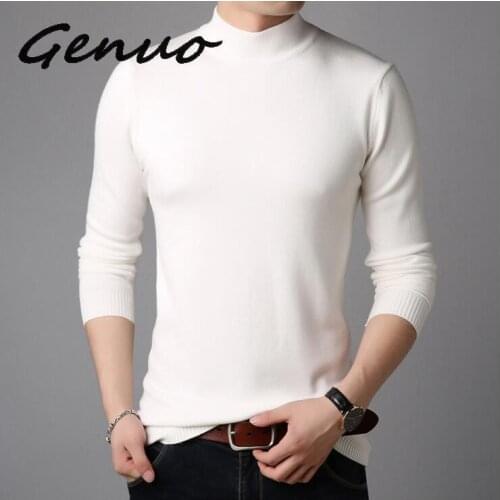 Genuo New 2020 Men Cashmere Sweaters Full Sleeve Pull Homme Solid Color Pullover Sweater Mens Tops