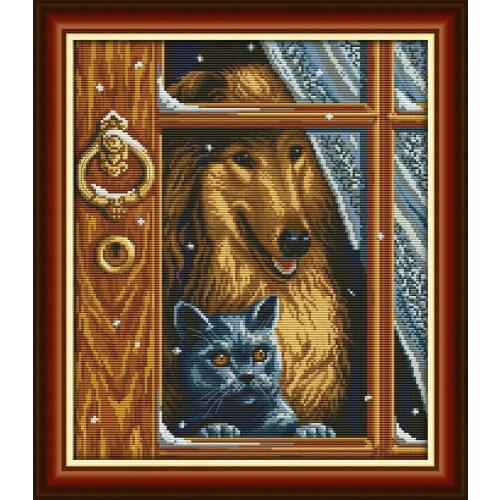 Joy Sunday Inside The Window Chinese Cross Stitch Kits Ecological Cotton Clear 14CT 11CT Stamped Printed DIY Wedding Decoration