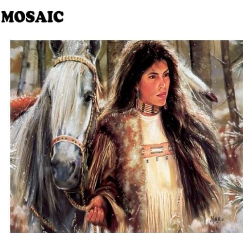 Horse Diamond Painting Full square,Indian woman diamond Mosaic wall Painting 3d Cross Stitch diamond Embroidery new year gift