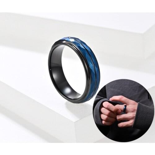 6MM Width Rhombus Turtle Noodle Tungsten Steel Band Ring for Men Wedding Engagement Anniversary Jewelry