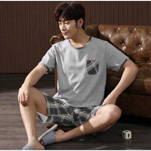 Summer Pajamas For Men Knitted Cotton Sleepwear Short Sleeve Tracksuit Pajama Man Round Neck Loose Plus Size 4XL Mens Clothing