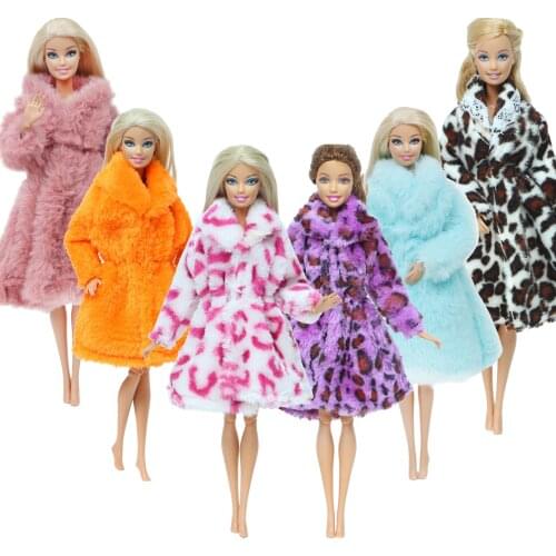 Fashion Mix Colourful Coat Flannel Coat Furry Robe Winter Dress Warm Clothes for Barbie Doll Accessories Dollhouse Baby DIY Toy