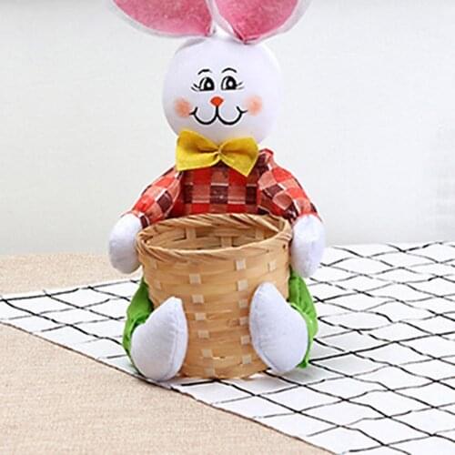 Cartoon Rabbit Design Storage Bamboo Basket Candy Egg Organizer Easter Decor Egg Hunt Bucket Decor Happy Easter Party Decoration
