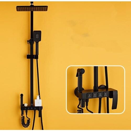 Bathroom Shower Faucet Set Soild Brass Bath Shower Mixer Crane Tap Hot & Cold Wall Mounted With Handheld Shower & Bidet Faucets