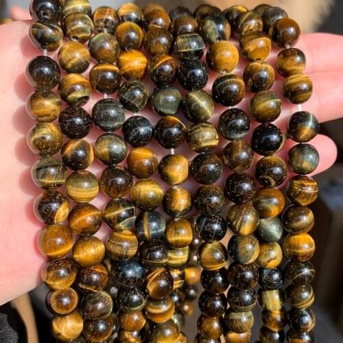 Natural Stone Brown Gold Tiger Eye Round Loose Beads 15" Strand 2/3/4/6/8/10/12MM Pick Size For Jewellery Making 15