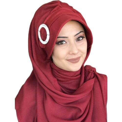 New fashion women 2021 Muslim set headscarf Islamic turban womens hat scarf beanie grass Ruby colorful buckle ready hat shawl