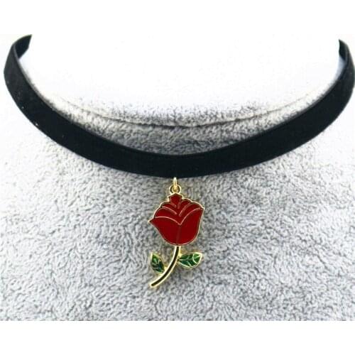 New Japanese and Korean style red dripping glaze rose pendant necklace fashion short necklace Holiday gift