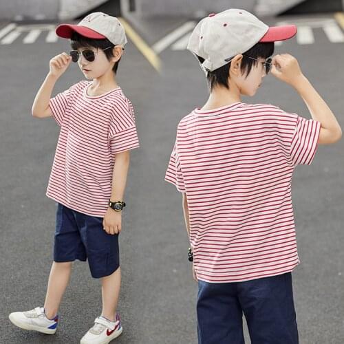 New Stripe Spring Summer Kids Clothes Suit Baby Boys T-Shirt+ Shorts 2pcs/Set Kids Teenage Top Sport Childrens Day Gift Formal