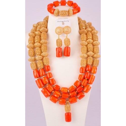 Orange african wedding coral beads jewelry set for women 21-4