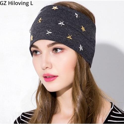 GZHiLovingL 2018 Spring Women Cotton Star Headband Hairband Wide Solid Elastic Turban Headbands For Women Girls Hair Accessories