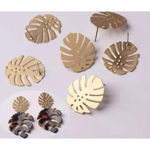 Earrings Jewelry Making Accessories Zinc Alloy Golden Metal Leaves Earrings Base Connectors Linkers 24*28mm 6pcs/lot