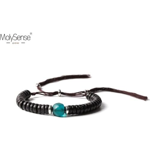 MolySense Tibetan buddhist Braided Cotton Thread Lucky Knots bracelet Natural Coconut Shell Beads Carved Handmade Bracelet For M