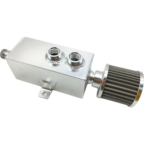 Universal Oil Catch Can, 2 Port Universial Engine Oil Reservoir Tank with Washable Breather Filter