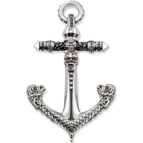 Vintage Black Zirconia Skull Anchor Pendant Fit Chain Necklaces Bracelet, Most Fashion Pendant Punk Jewelry Bijoux for Women Men