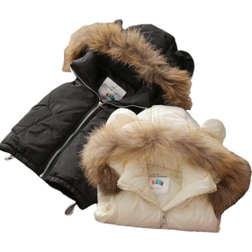 2021 Winter New 2 3 4 5 6 8 10 Years Hat Solid Color Girls Outwear Coats Thickening Plus Velvet Hooded Vests For Kids Baby Girl