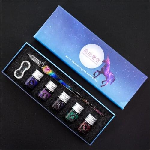 Star glass dip pen seven-piece retro color ink writing with rainbow colored glaze dream dip pen birthday holiday stationery box