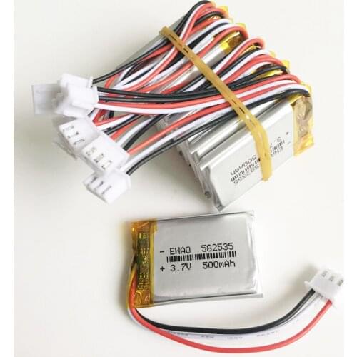 10 x 3.7V 500mAh Lithium Polymer LiPo Rechargeable Battery JST XHR 2.54mm 3pin connector 582535 For Mp3 GPS bluetooth Camera