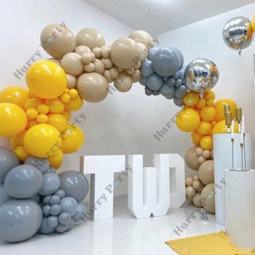 162Pcs Double Layer Cream Peach Balloon Lemon Yellow Gray Balloons For Baby Shower Birthday Wedding Party Decoration Accessories