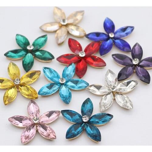 2pcs Horse Eye Flower Rhinestone Buttons Sew on Rhinestone Applique Flatback For Shoes Dress Clothing Decoration