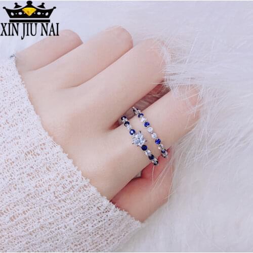 2/PC Sgirl Diamond Ring Custom Charm Wedding Rings Set Blue Crystal Cubic Zirconia Womens Fashion Bridal aquamarine ring