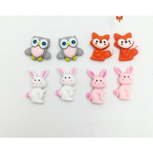 20Pcs/lot Cartoon Animals Flat back Resin Cabochon Kawaii Fox Owl Rabbit Scrapbooking Hair Bows Accessories DIY Decoration Craft
