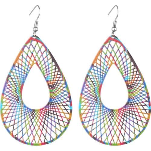 2021 Fashion Jewelry Retro Colorful Water Drop-shaped Womens Earrings Charm Simple Hollow Iron Long Earrings Accessories