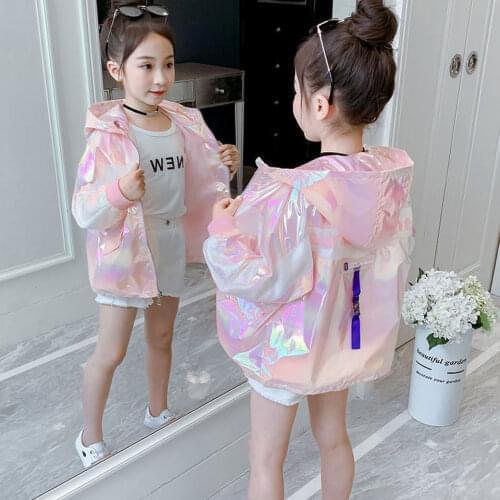 2021 Spring Autumn Girls Casual Jackets hooded Outerwear Fashion Letter Printed Pink Color Windbreaker Cute Children Girls Coat