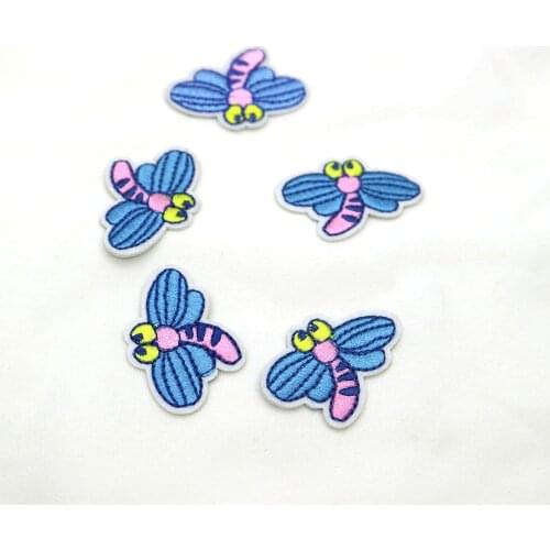 5pc/lot Fashion small dragonfly embroidery Patches for clothing DIY colorful iron on cute parches applique for clothes