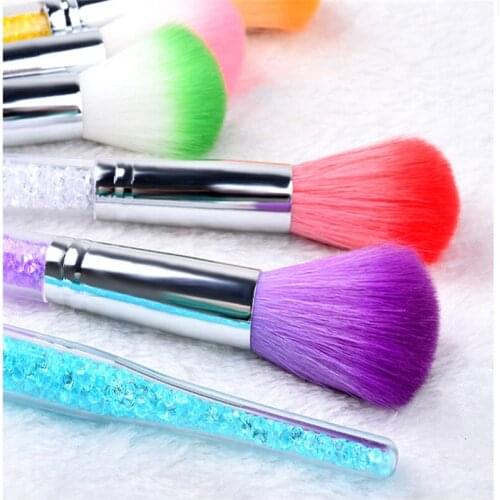 7 Colors Fashion Acrylic UV Gel Powder Remover Strass Handle Brushes For Nails Manicure Tools Sequins Nail Dust Cleaning Brush