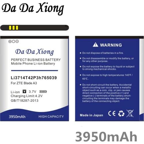 Da Da Xiong 3950mAh Li3714T42P3h765039 Battery for ZTE Blade A3 T220 AF3 T221 A5 AF5