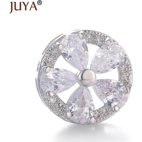 Supplies For Jewelry Wholesale 1pcs 14mm Luxury CZ Crystal Sun Flower Connectors For Jewellery Making Round Flower Spacer Beads