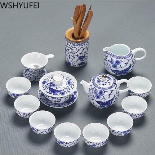 Authentic Blue and white Porcelain Teaware Sets Exquisite Ceramics Gaiwan Teacup Master handmade Tea set household Drinkware