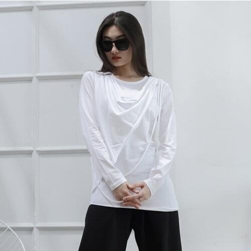 Tassel long sleeve round neck T-Shirt Top Large student lady sweet fake 2 personality trend hip hop nightclub performance