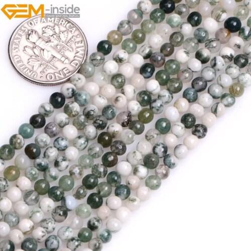 Gem-inside 4-8mm 15'' Natural Round Green Moss Tree Agate Beads For Jewelry Making Trinket Bracelets For Women DIY Beads