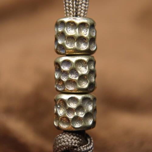 Hammer Grain EDC DIY Knife Beads Pendant Retro Color Brass Paracord Bracelet Handmade Woven Accessories Cylinder Lanyard Charms