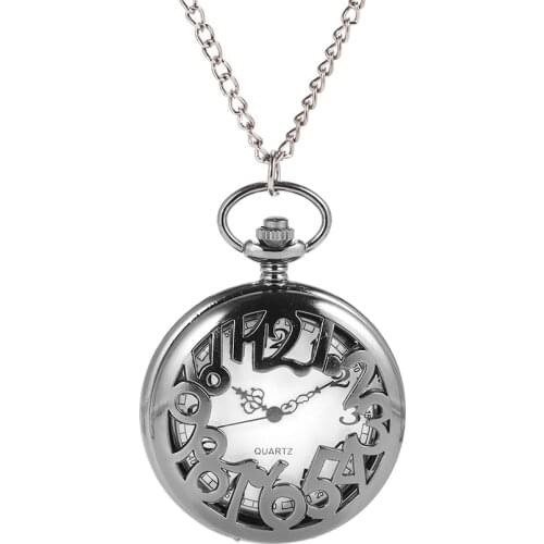 Black Arabic Digital Personality Delicate Gifts White Face Roman Lettering Large Flip Pocket Watch