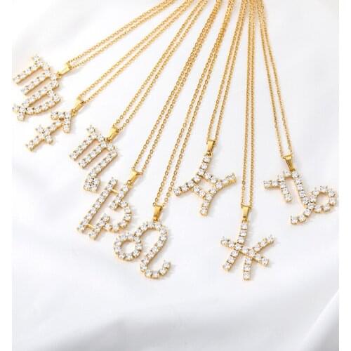 CZ Zircon12 Constellation Necklaces For Women Zodiac Choker Chain Leo Virgo Scorpio Letter Pendant Necklace Jewelry Collares