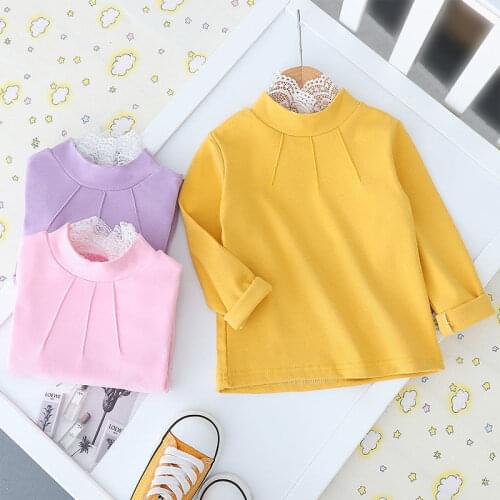 Childrens Tops Spring Girls Lace Long Sleeve T-shirt Boys High Collar Letter Baby Top Autumn