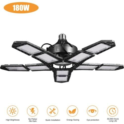 E27 180W LED Garage Light Deformation High Bay Light Foldable Garage Ceiling Lamp For Garage Basement Warehouse Outdoor Lights