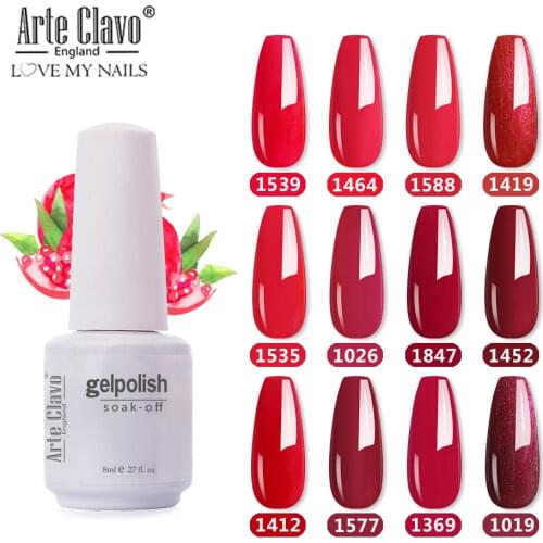 Arte Clavo 8ml Red Color Serie Gel Lacquer Long Lasting Gel Paint Nail Art DIY Design Top Gel Polish Glitter Nail Art Decoration