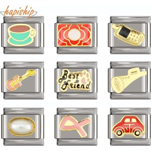 Hapiship 2018 9mm Width Original Daisy coffee Car Best Friend DIY Italian Charm Bracelet Stainless Steel Jewelry Making DJ102