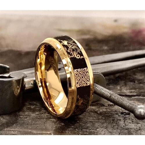 Unique Gold Color Dragon Pattern Crystal Animal Rings For Men Punk Style Jewelry for Party Wedding Accessories