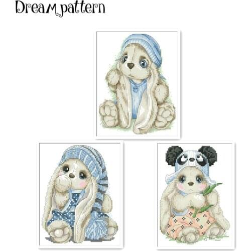 A rabbit in a blue hat cross stitch package cartoon animal 18ct 14ct 11ct cloth cotton thread embroidery DIY handmade needlework
