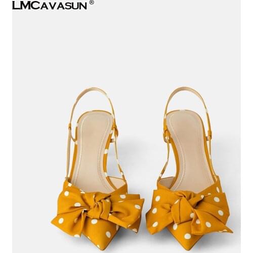 LMCAVASUN New Spring Summer Women Slingbacks Pointed Toe Shallow Point Bow Girls Sweet Shoes Sandals French Style