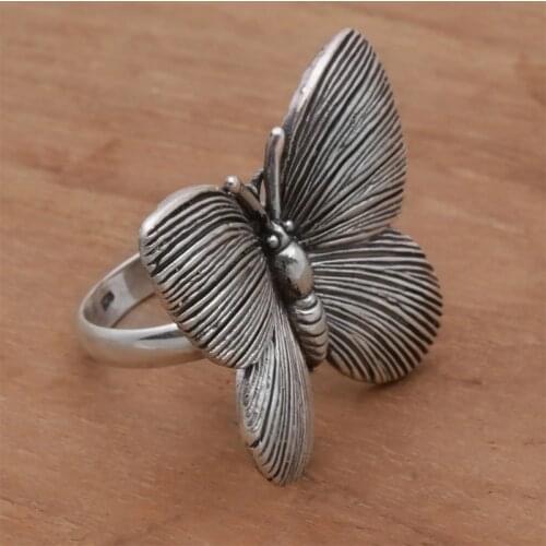 Milangirl Creative Simple Ancient Silver Color Butterfly Insect Female Metal Ring for Women Party Jewelry Accessories Size 5-12