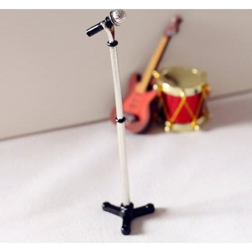 Kawaii 1:12 Mini Microphone Stand Microphone Model Miniature Scene Model Doll House Accessories Shooting Props