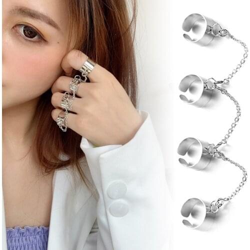 2021 New Punk Cool Hip Hop Rock Pop Silver Multilayer Chain Open Men And Women Ring Valentines Day Gift