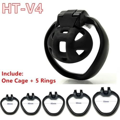 New HT-v4 Male Chastity Device Breathable Resin Small Cock Cage With 5 Penis Rings CB6000S BDSM Sex Toy For Men Chastity Belt