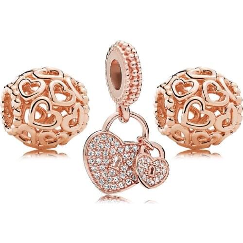 NEW CPPO 100% 925 Sterling Silver Rose Open Your Heart Charm Pack Beads fit charms original Bracelets jewelry A Set