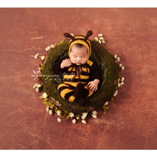 Baby clothes Newborn Handmade knit romper and Bonnet overall onesie Newborn hooded romper set photography props
